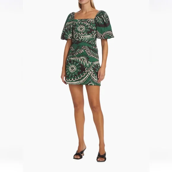 Sea Geometric Puff-Sleeve Mini Dres - Picture 2 of 7